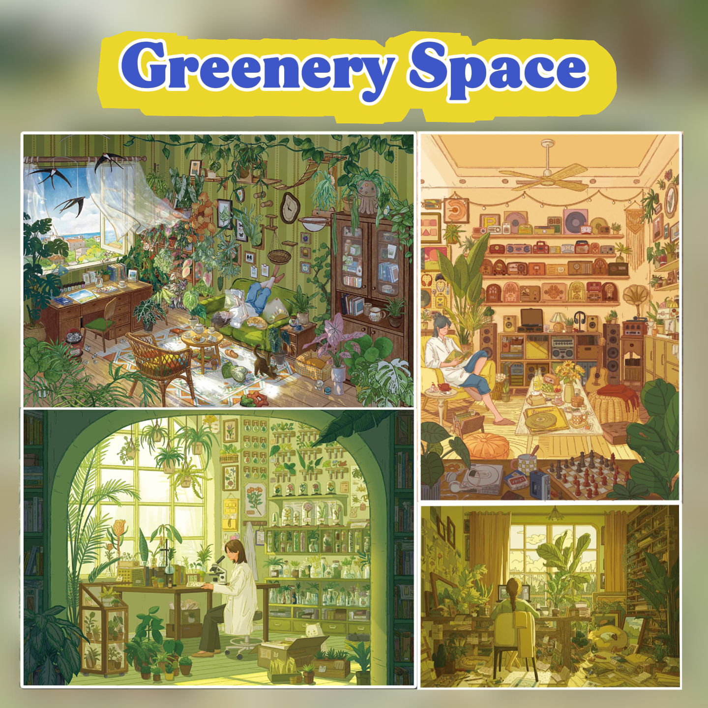 Greenery Space 3D Layered Scene Sticker   |  4 Designs Included