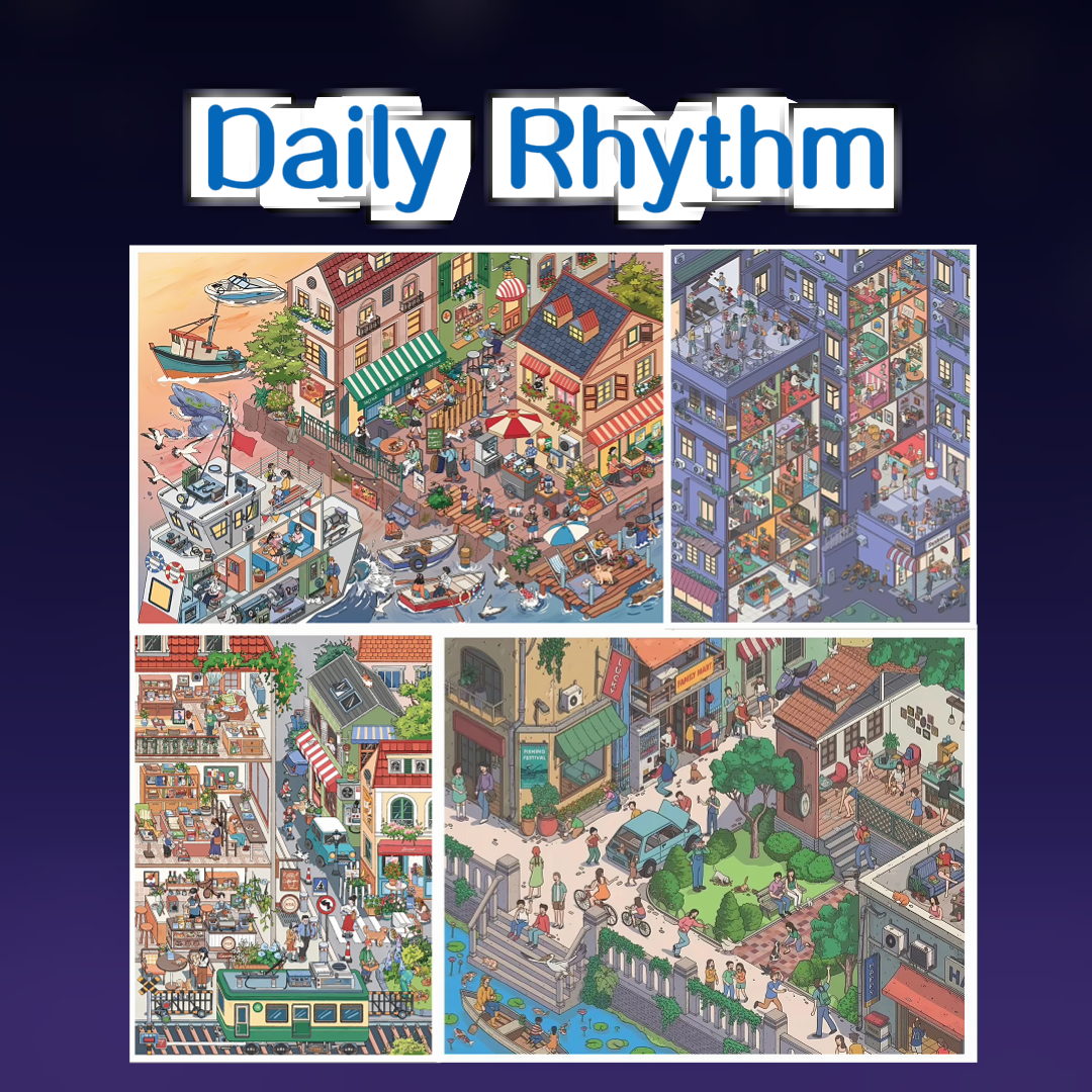 Daily Rhythm 3D Layered Scene Sticker   |  4 Designs Included