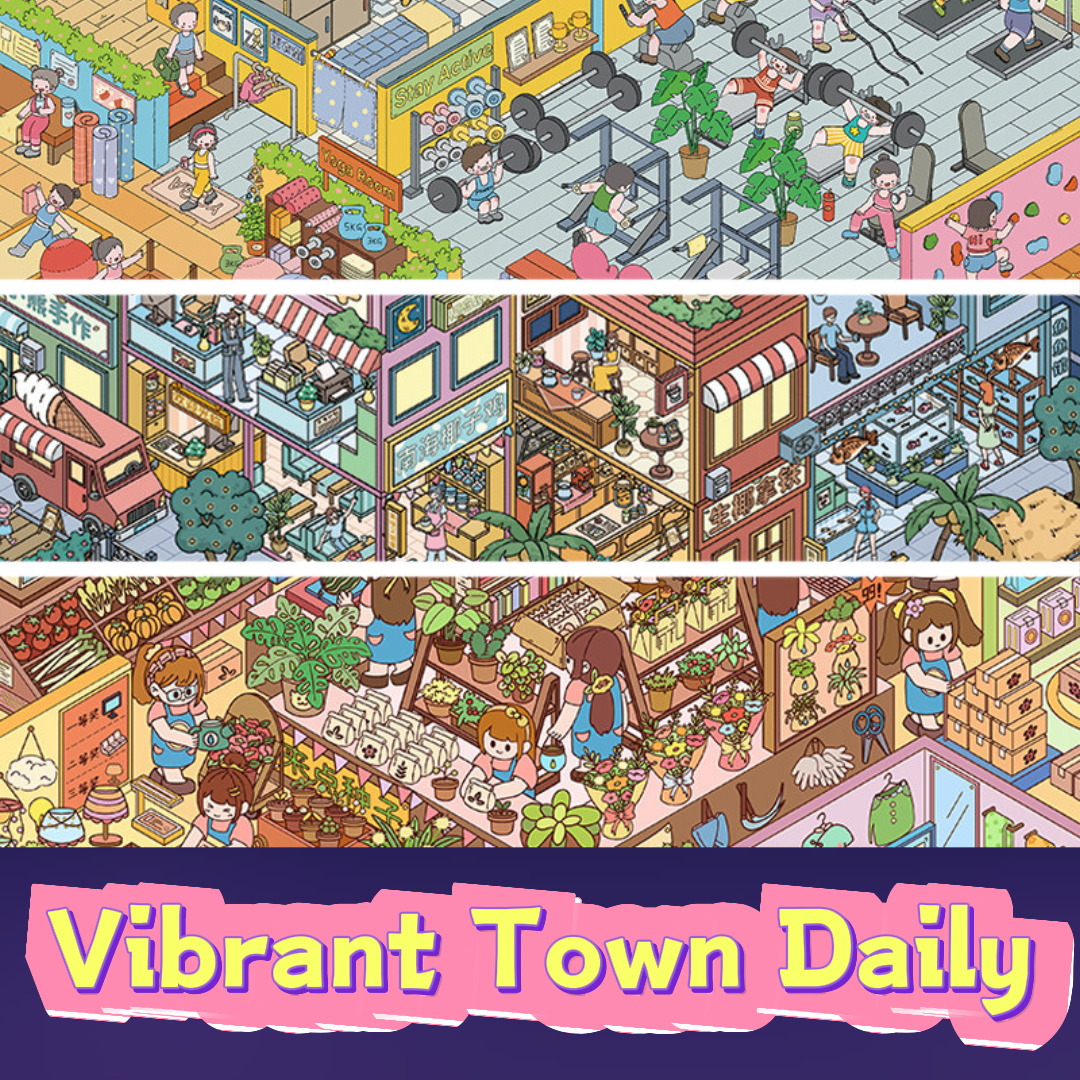 Vibrant Town Daily 3D Layered Scene Sticker  |  3 Designs Included