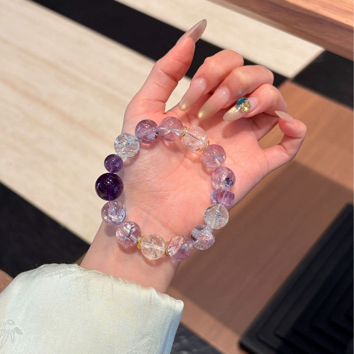 Crackled Amethyst & Clear Quartz Bracelet | Fractured Light