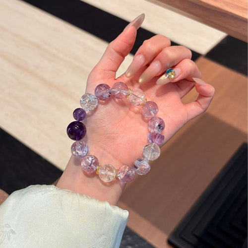 Crackled Amethyst & Clear Quartz Bracelet | Fractured Light