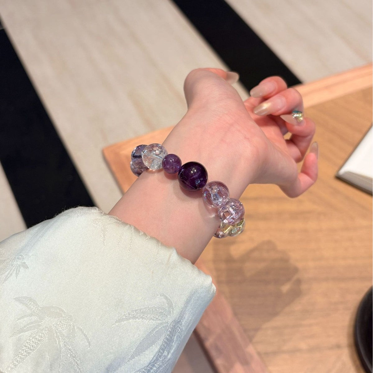 Crackled Amethyst & Clear Quartz Bracelet | Fractured Light