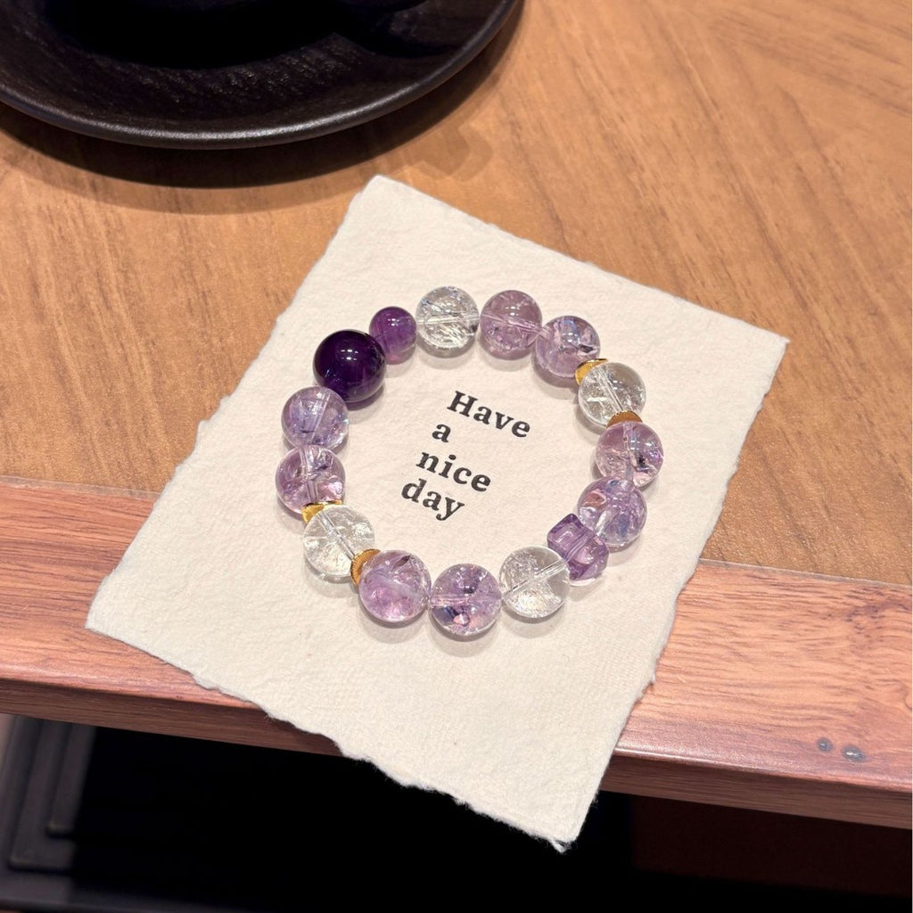 Crackled Amethyst & Clear Quartz Bracelet | Fractured Light