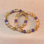 Golden Rutilated Quartz & Amethyst Bracelet | Wealth & Intuition