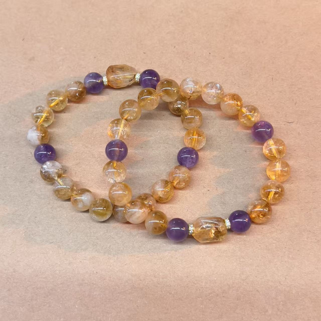Golden Rutilated Quartz & Amethyst Bracelet | Wealth & Intuition